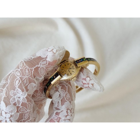 Vintage Blue Enamel Floral Women's Watch