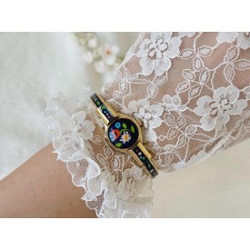Vintage Blue Enamel Floral Women's Watch