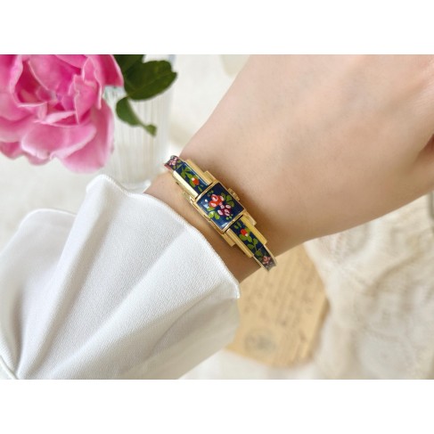 Vintage Gilded Enamel Floral Women's Watch